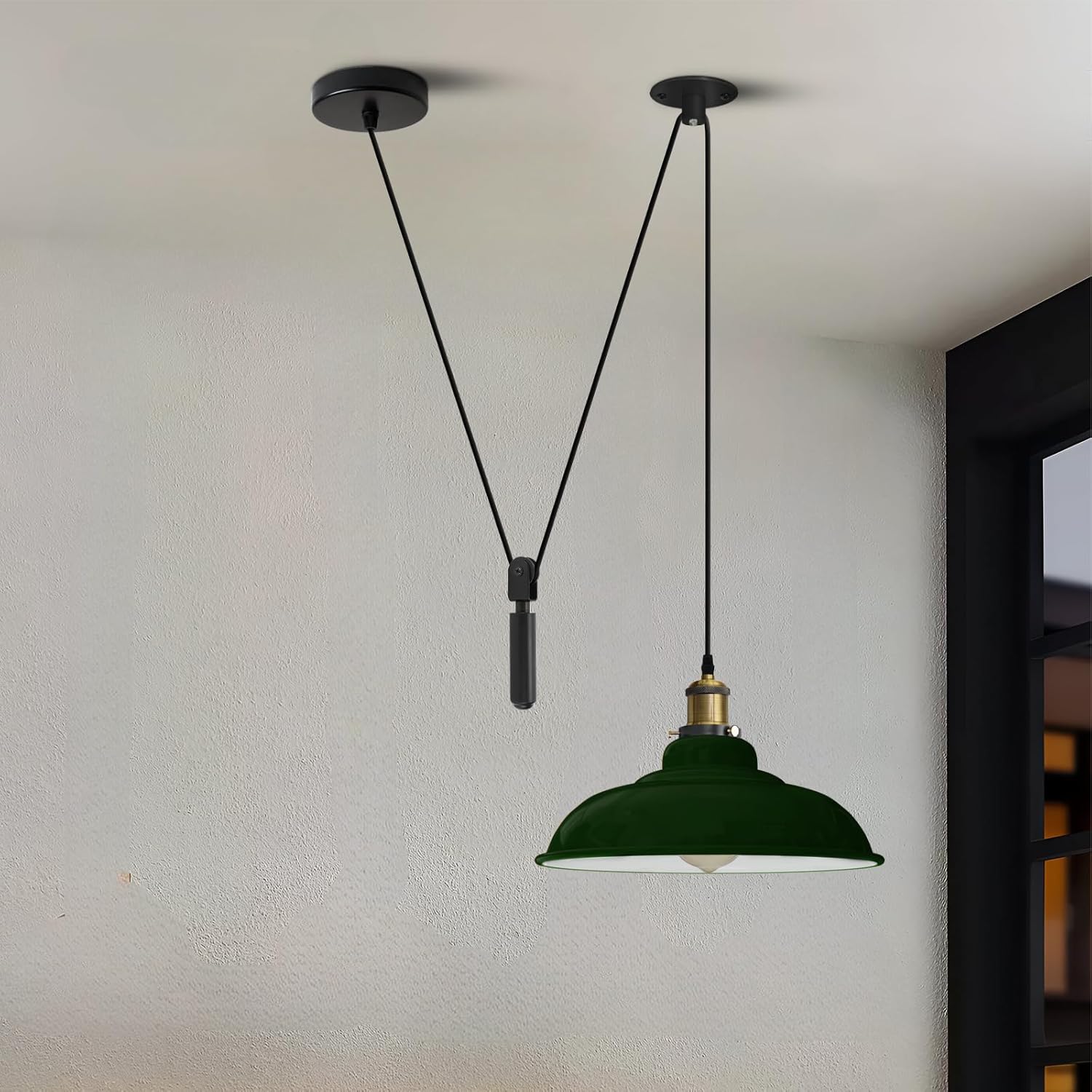 Vintage Industrial Pulley Pendant Light Barn Shade, Adjustable Height, E27 Socket