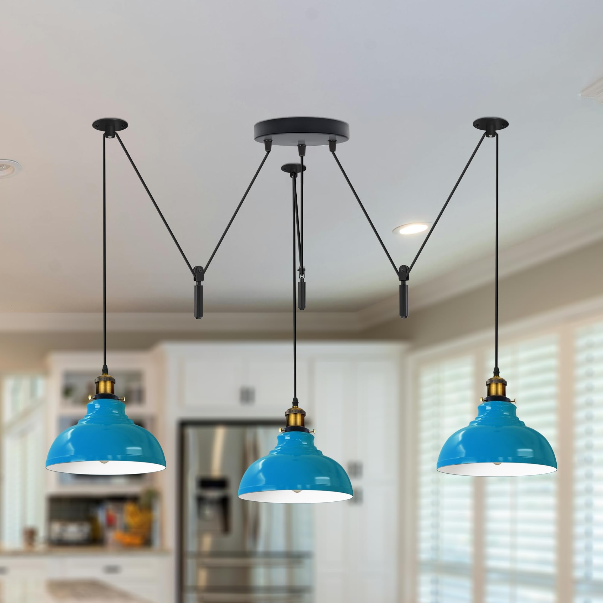 Industrial 3-Light Adjustable Pendant: Vintage Metal Ceiling Lamp for Home Decor