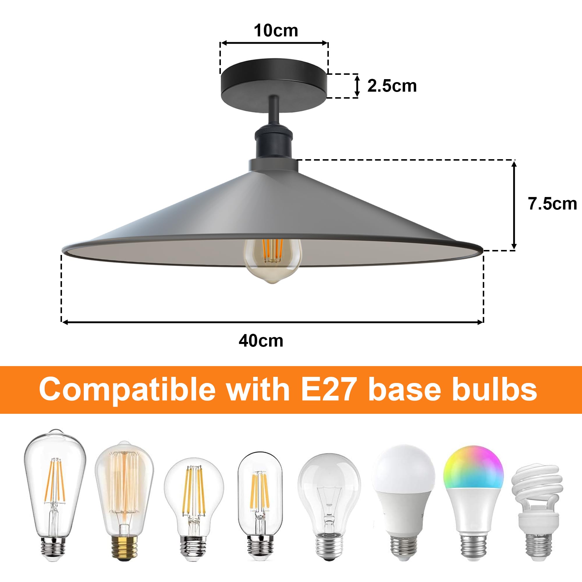 Sleek Industrial LED Flush Mount Ceiling Light, Dimmable, E27 Bulb Compatible