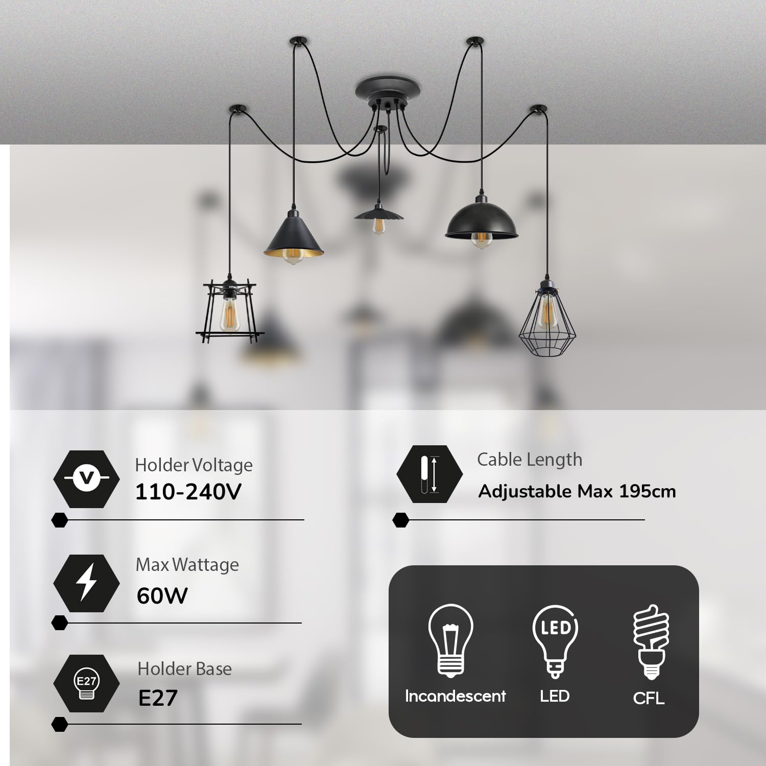 Adjustable Height Metal Cage Pendant Light ~6299