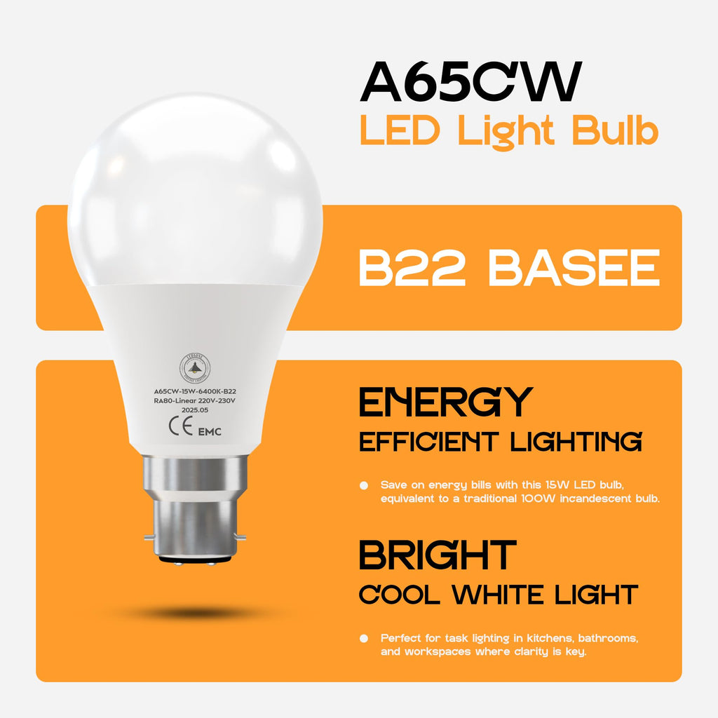 6 Pack LED E27/B22 Bulb 5W-22W Cool White 6400K Non Dimmable ~6294