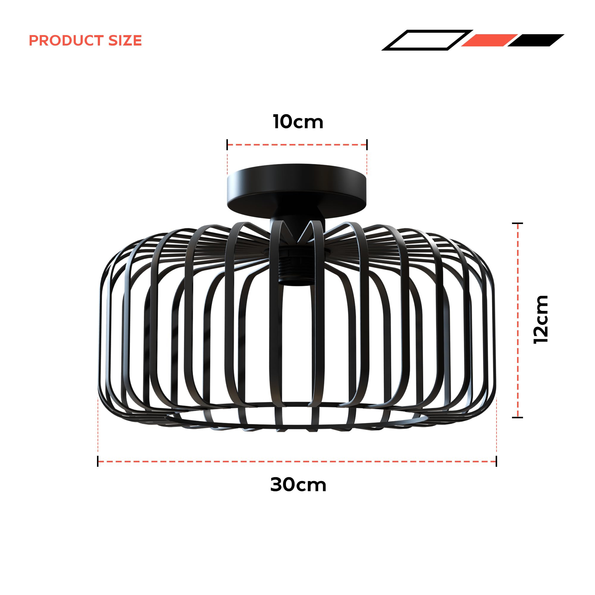 Modern Industrial Black Metal Cage Flush Mount Ceiling Light Fixture E27 Bulb