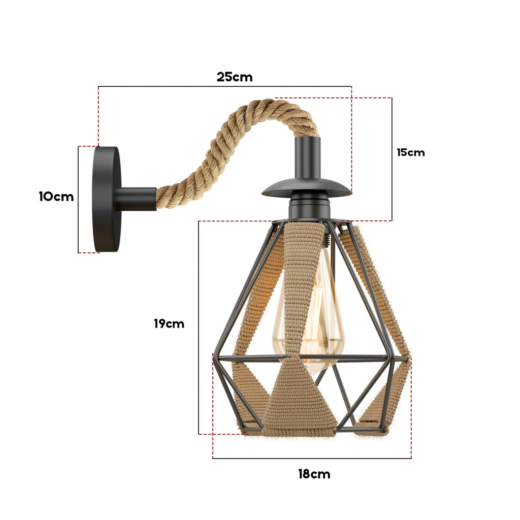 Retro Hemp Rope Wall Sconce | Rustic E27 Metal Shade ~6308