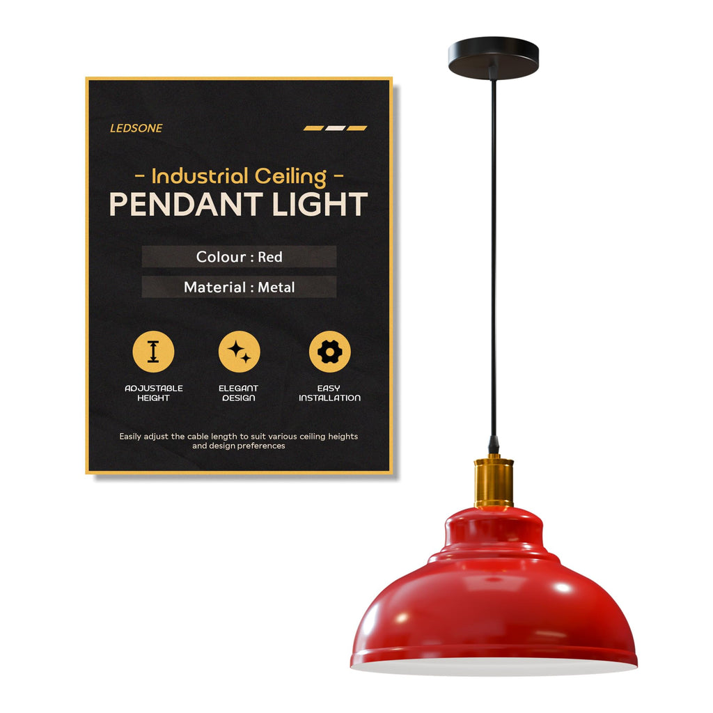 Industrial Metal Dome Pendant Light Fixture, E27 Base, Adjustable Cord, 11-inch