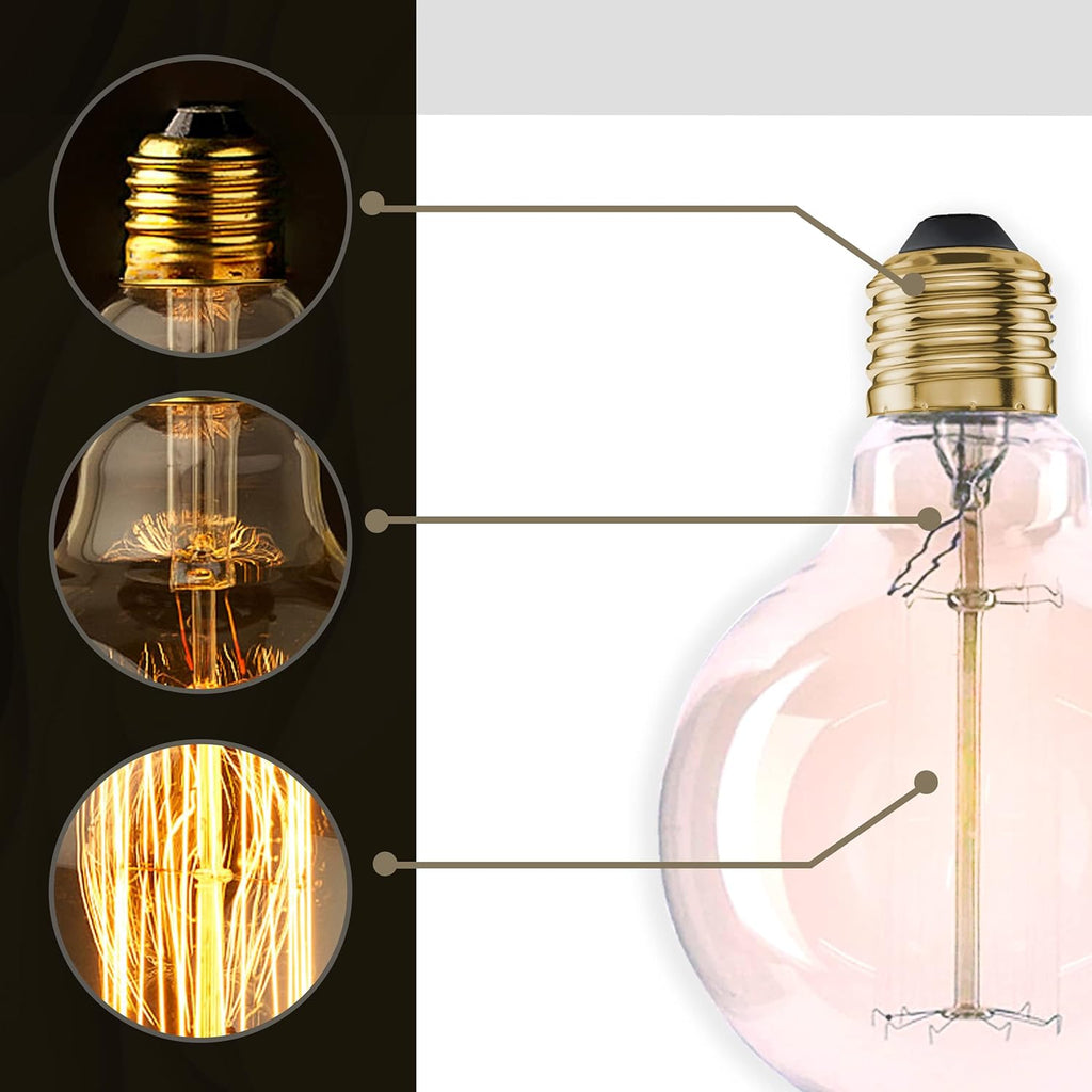 Vintage Edison G95 Globe LED Filament Bulb, E27 Screw, 40W Warm White Light