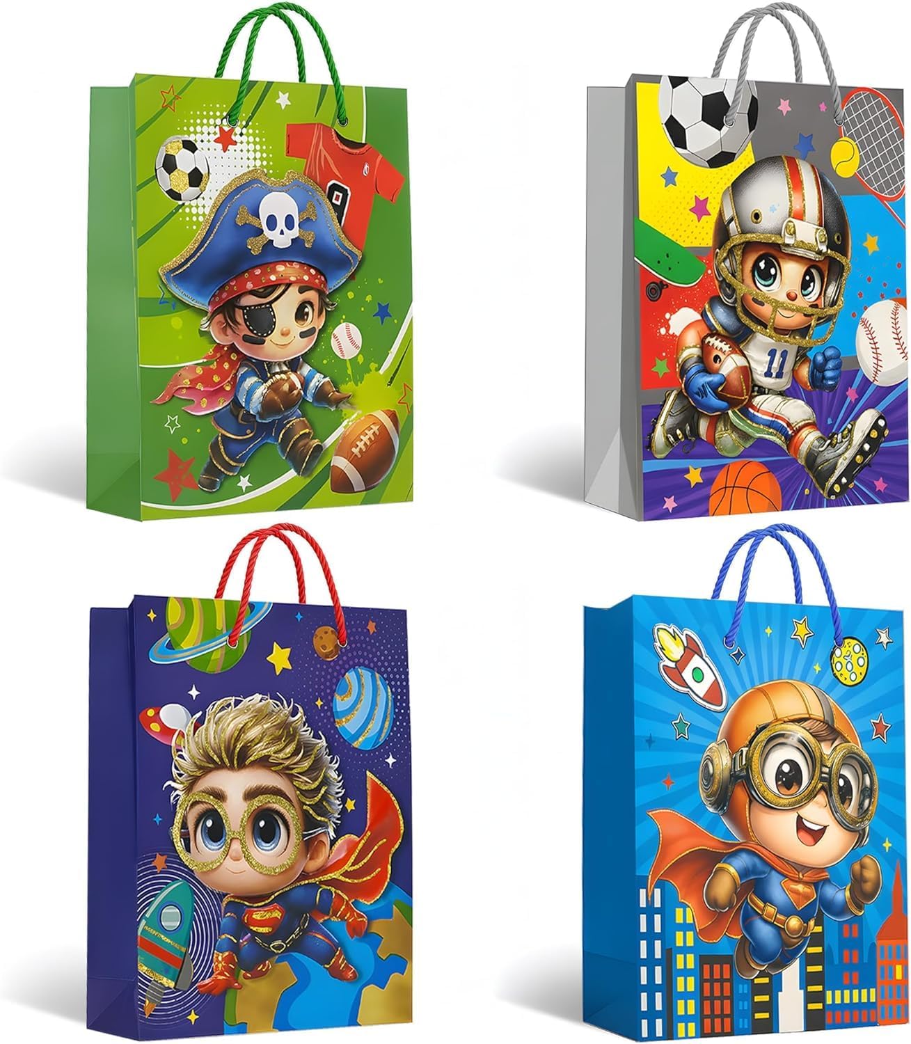 Luxury Matte Gift Bags Assorted Sizes 12 Pack for Boys Birthday Presents