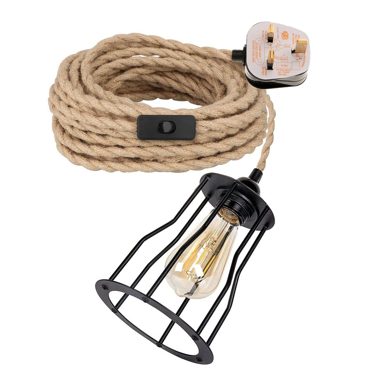 Vintage Industrial Black Metal Cage Pendant Light E27 Base Hanging Lamp