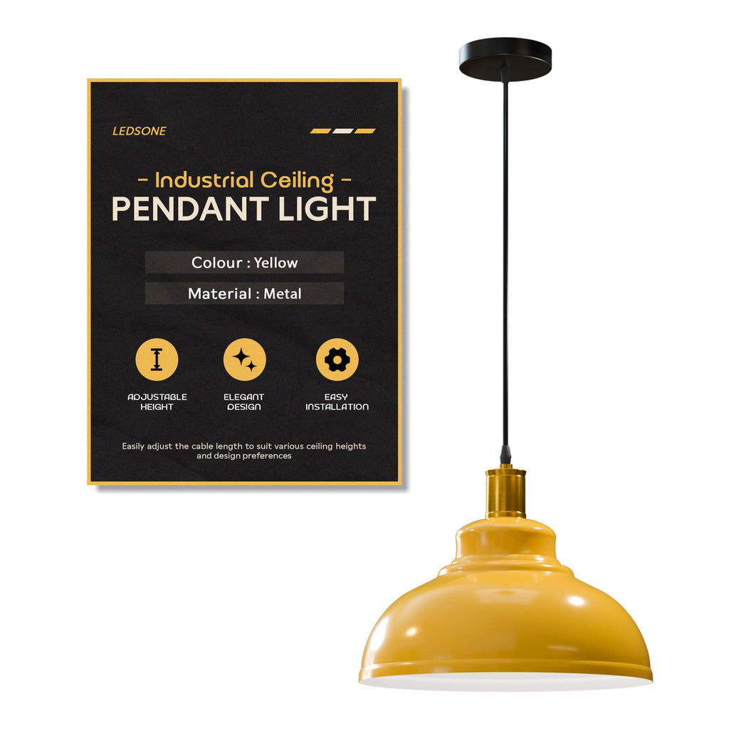 Industrial Metal Dome Pendant Light Fixture, E27 Base, Adjustable Cord, 11-inch
