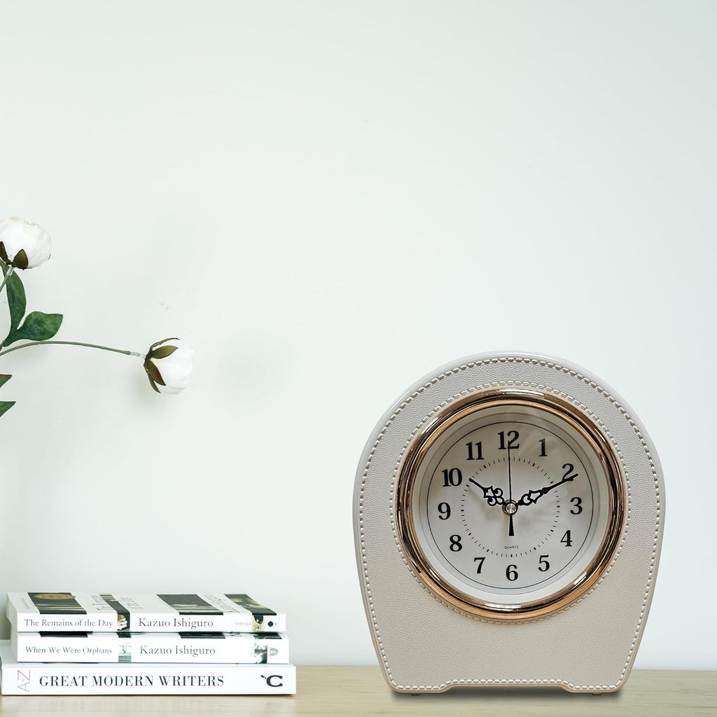 Indoor Small Mantel Clock Leather Living Room Desktop Table Clocks~5401