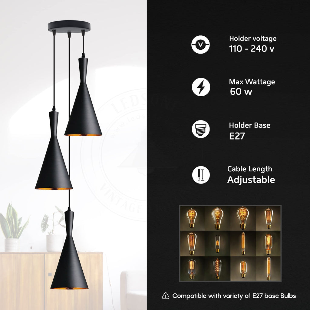 Industrial Metal 3 Head Ceiling Lamp Fixture ~6317