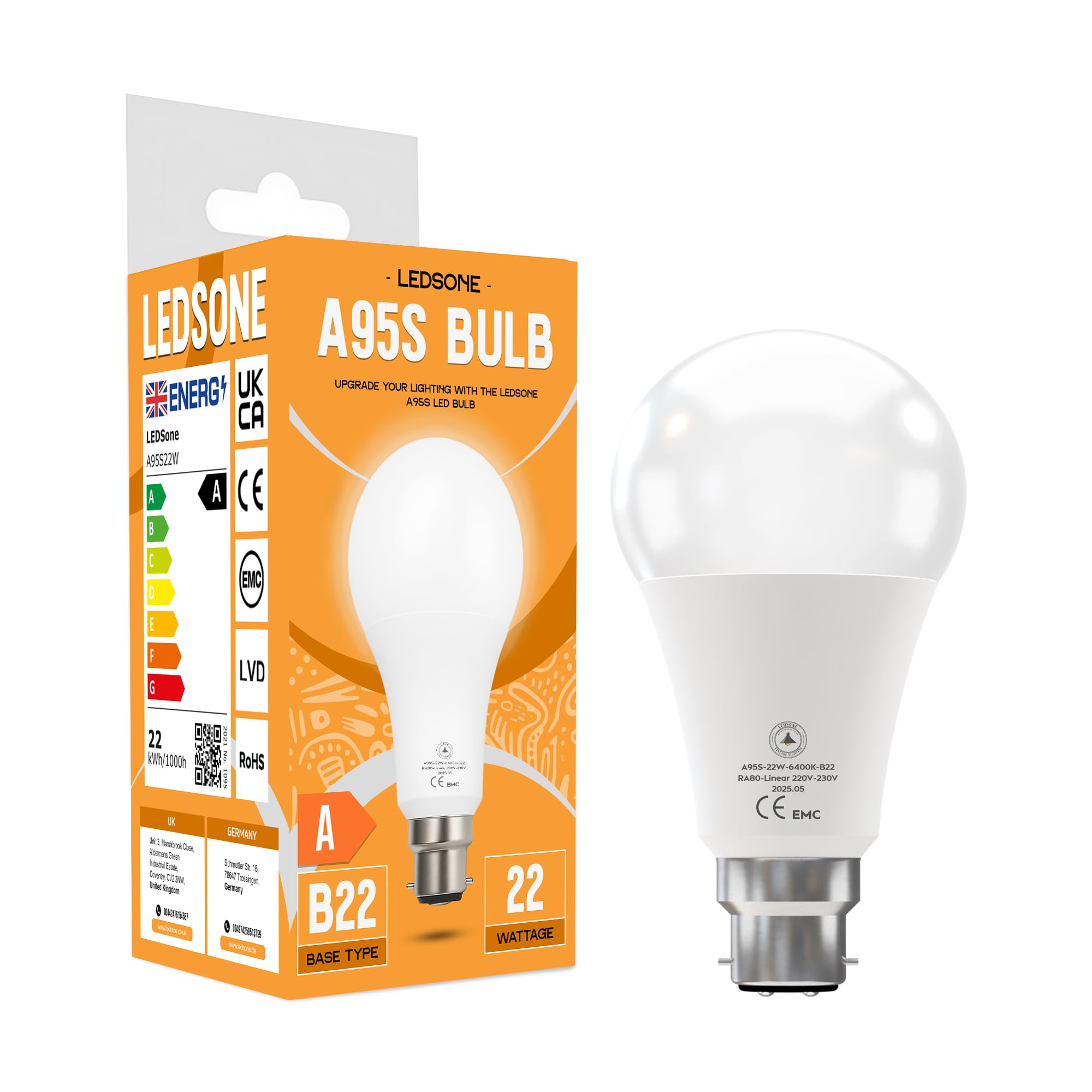 6 Pack LED E27/B22 Bulb 5W-22W Cool White 6400K Non Dimmable ~6294