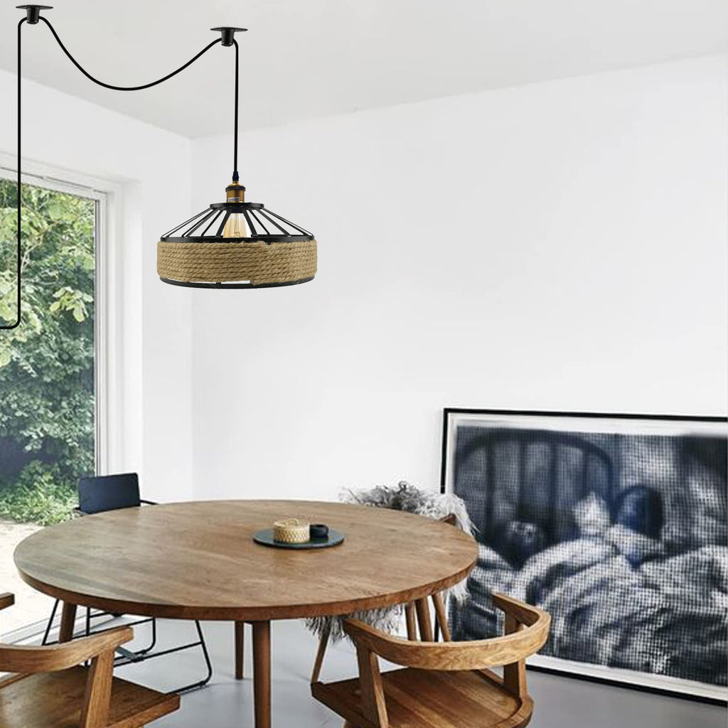 Hand-Woven Natural Bamboo Hemp Ceiling Pendant Light for Rustic Homes