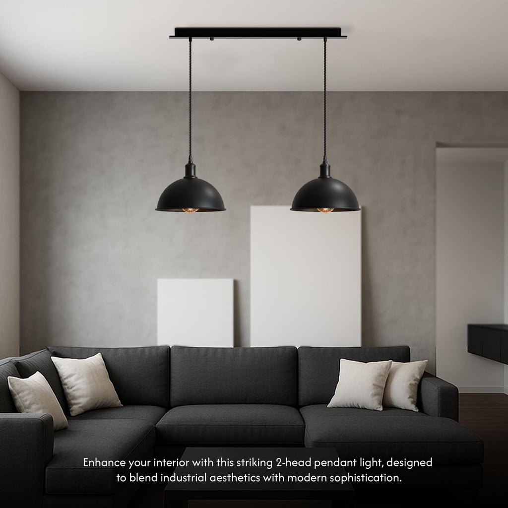 Vintage Industrial 2-Head Dome Pendant Light | Adjustable ~6145