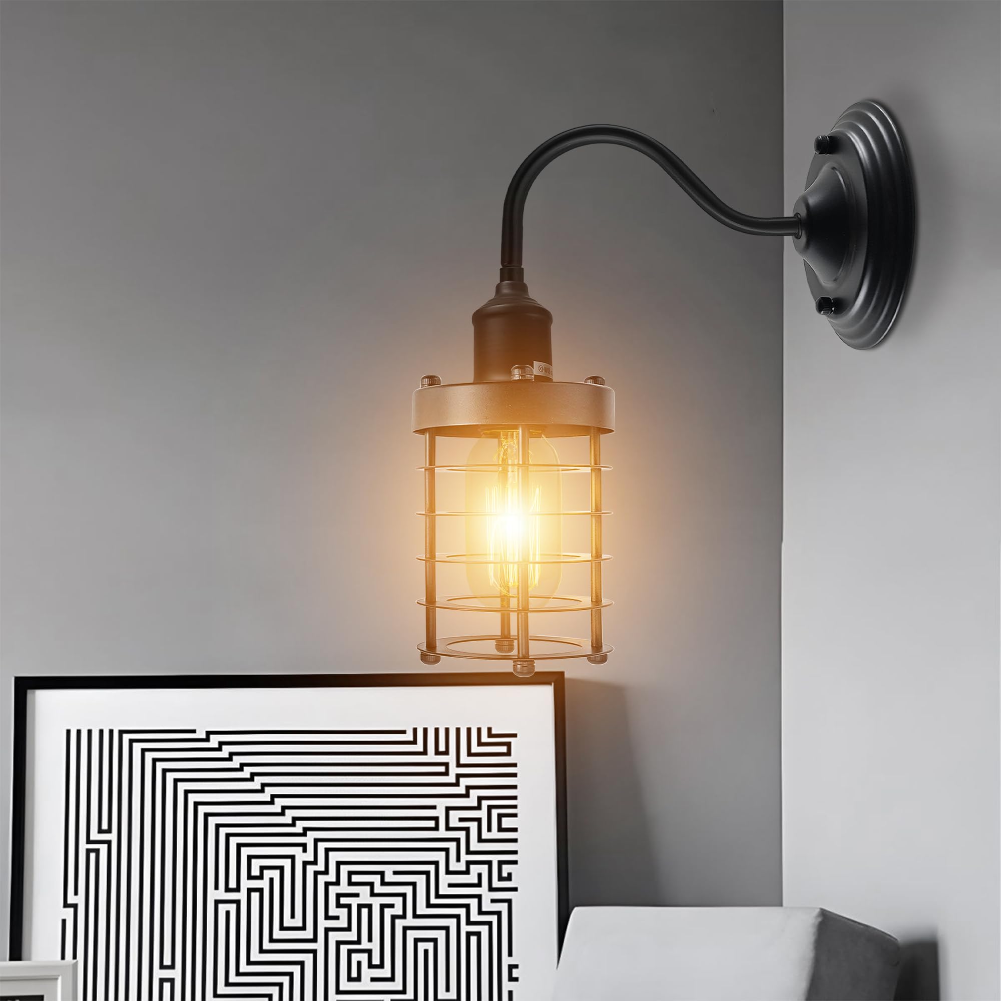 Industrial Vintage Metal Dome Shade Wall Sconce Light with Adjustable Swan Neck