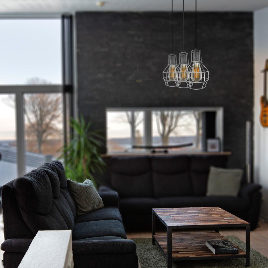 Industrial Metal 3-Head Pendant Light, Adjustable Vintage Ceiling Fixture Lamp