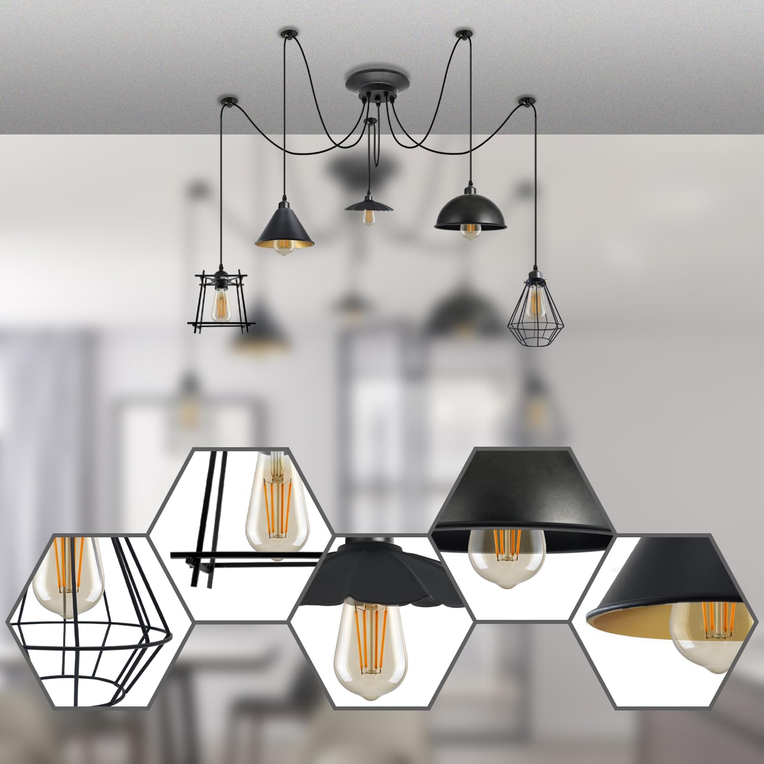 Adjustable Height Metal Cage Pendant Light ~6299