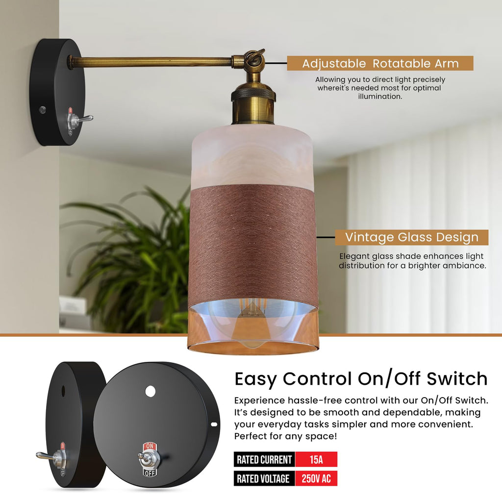 E27 Glass Wall Light With Switch ~6193