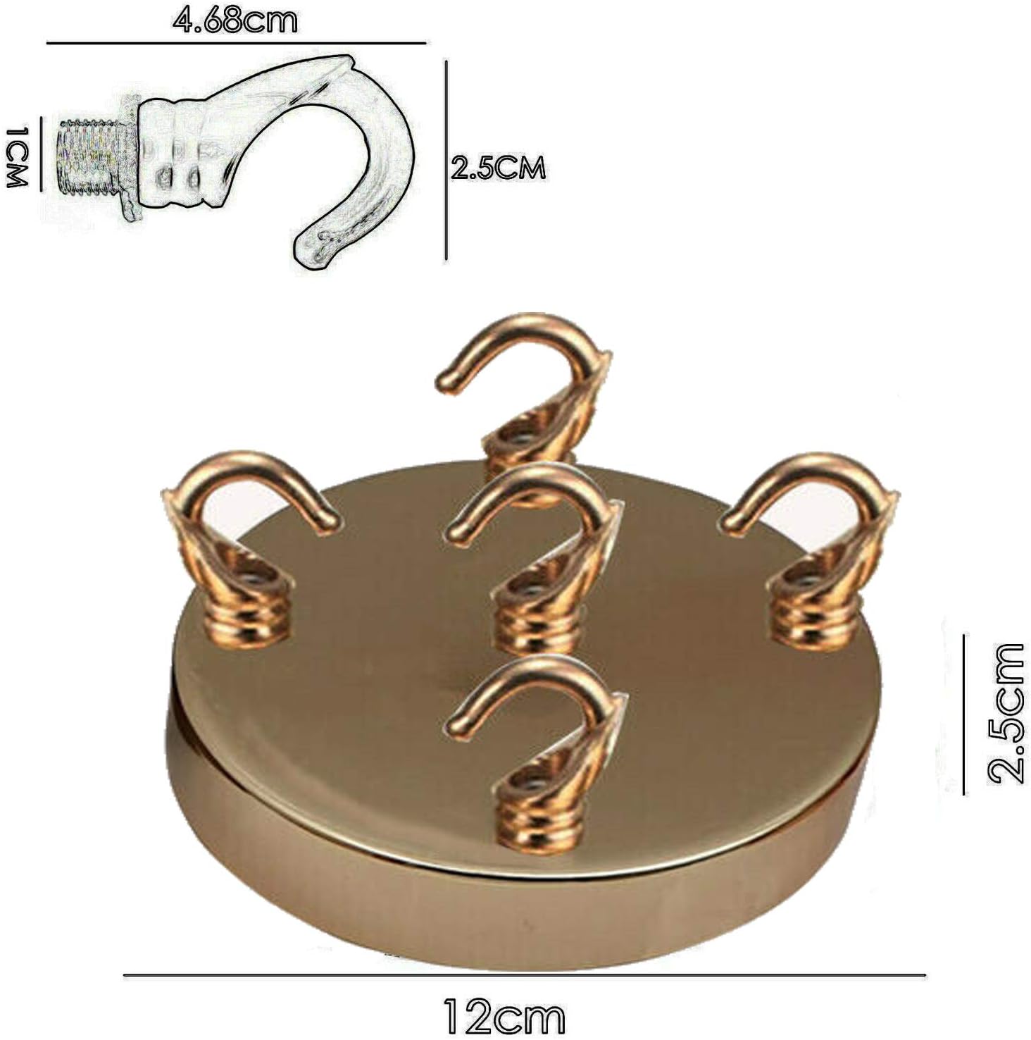 Multi-Outlet Rose Gold Ceiling Rose with Hook for 5 Pendant Lights