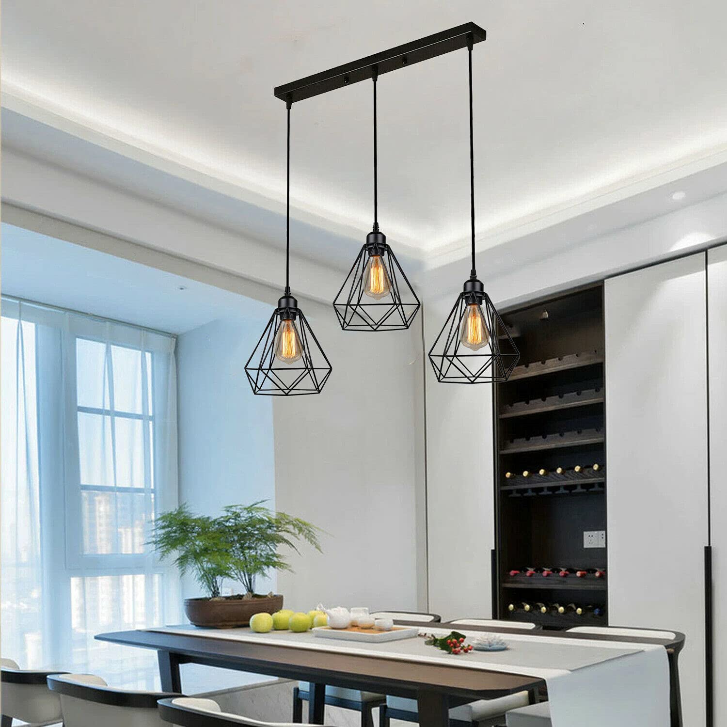 Adjustable Industrial Black Metal 3-Light E27 Dimmable Pendant Ceiling Light