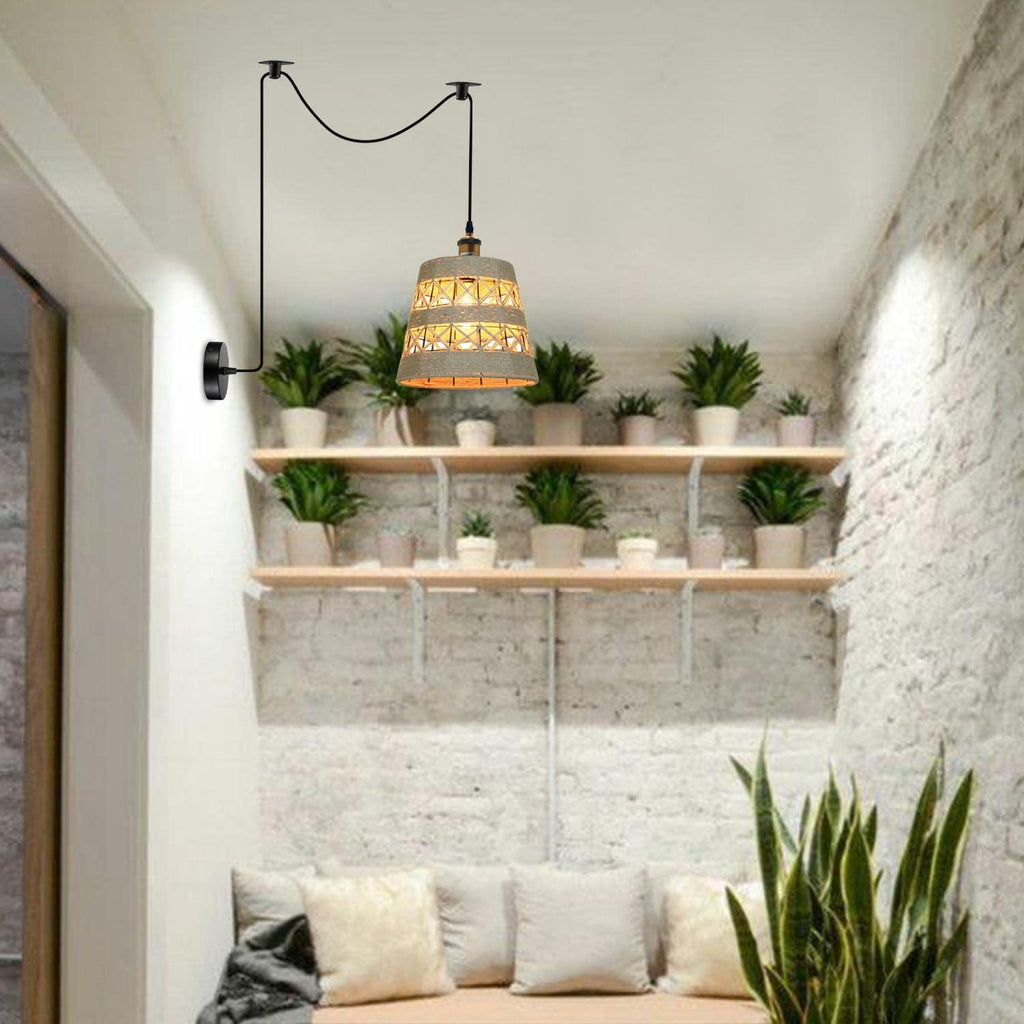 Hand-Woven Natural Bamboo Hemp Ceiling Pendant Light for Rustic Homes
