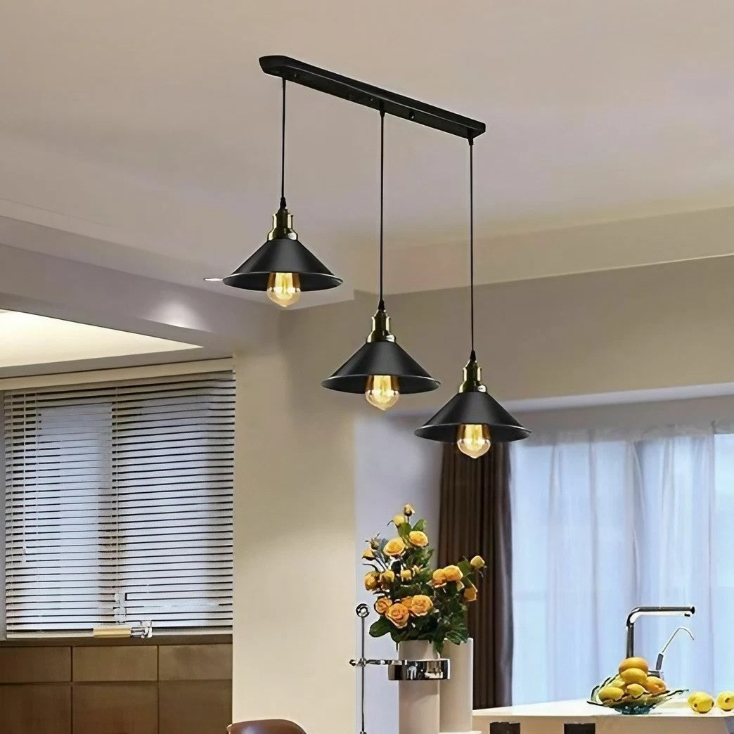 Chic Black Industrial 3-Light Hanging Pendant Fixture for Kitchen Dining Room