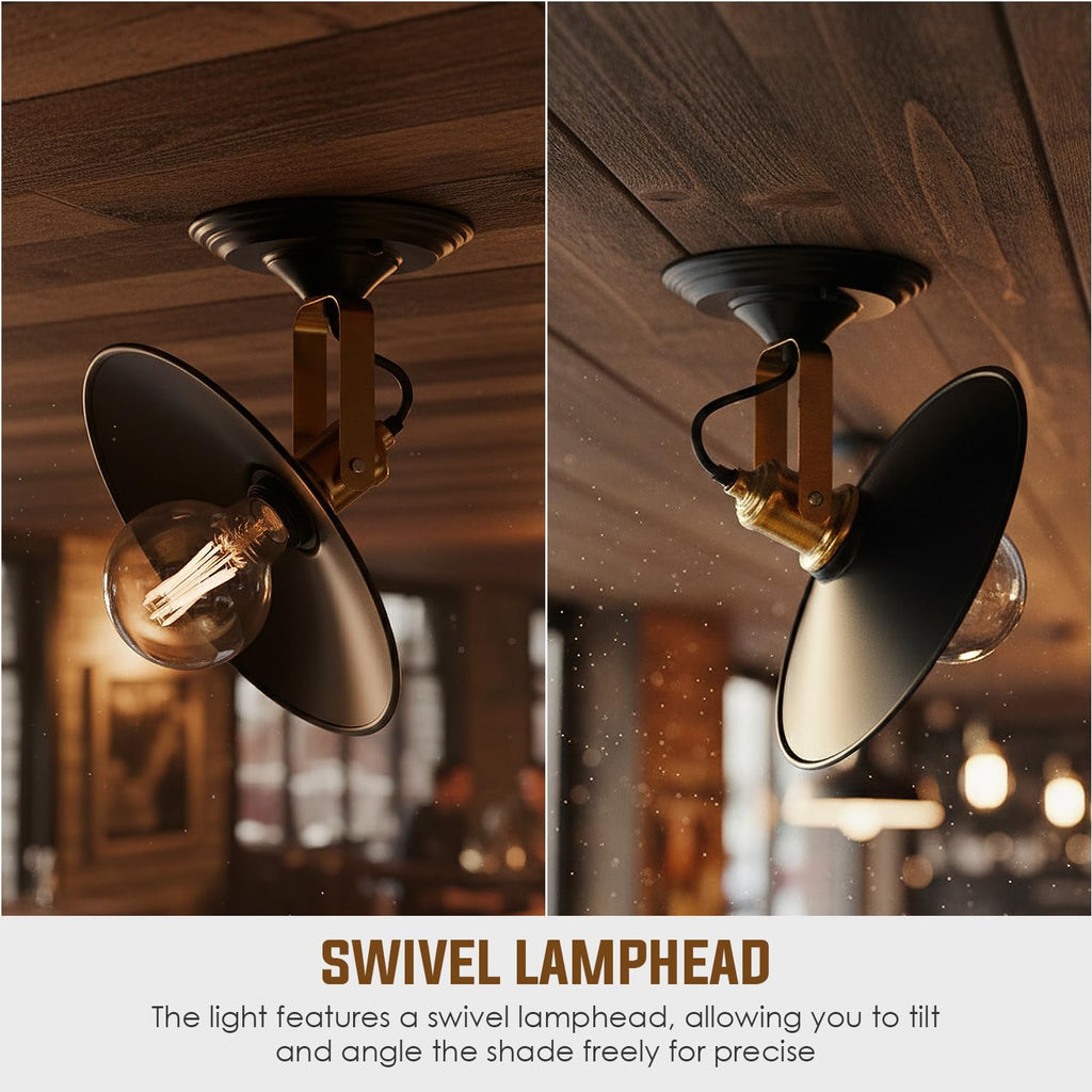 Adjustable Matte Black Flat Shade Industrial Wall Sconce Ceiling Light Fixture