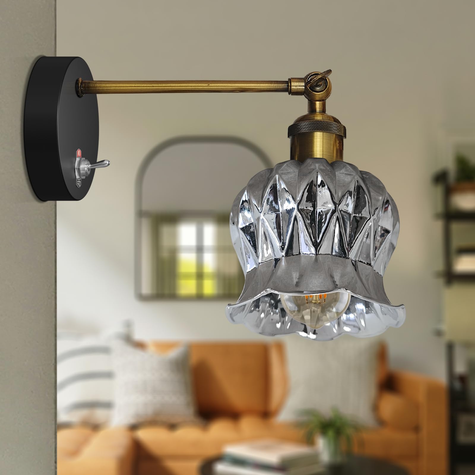 E27 Glass Wall Light With Switch ~6193