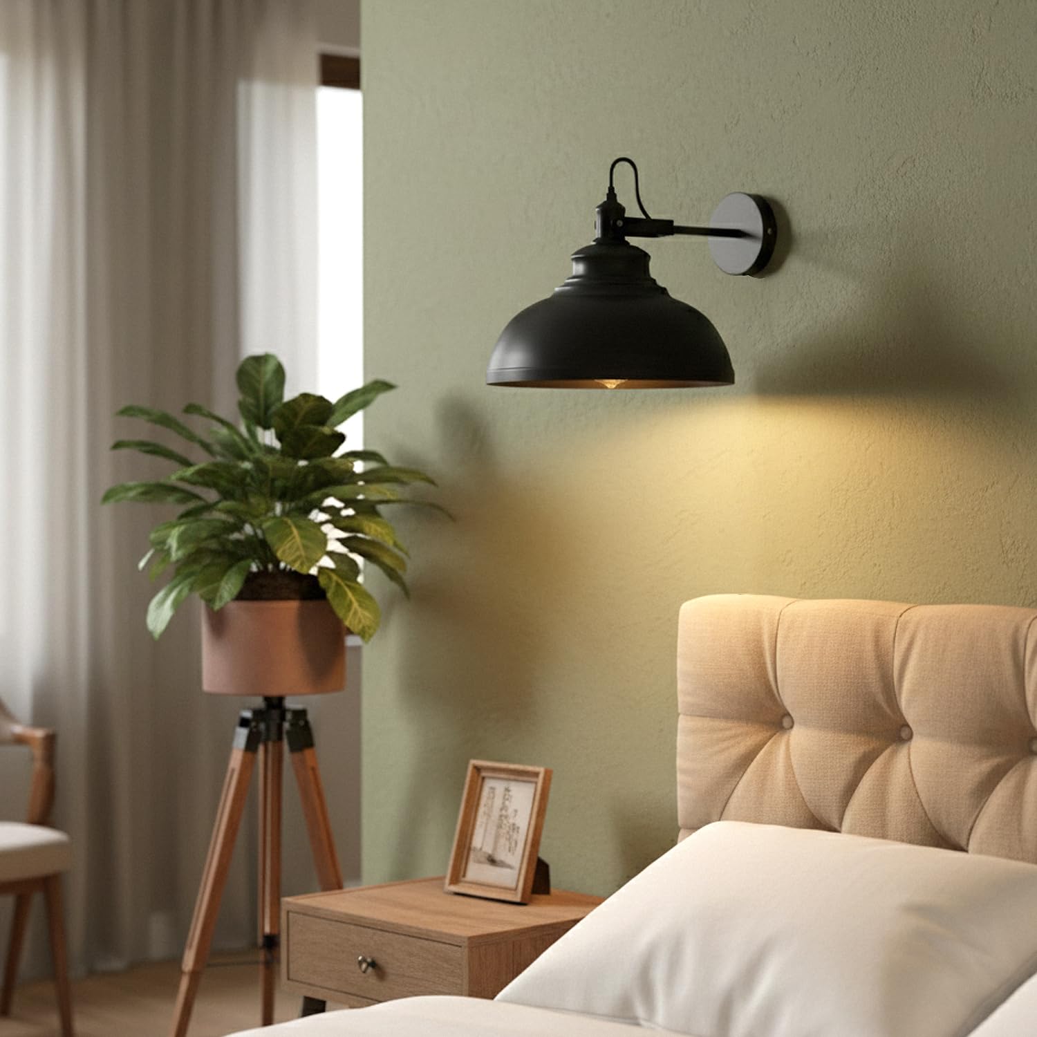 Adjustable Industrial Wall Sconce Light, Matte Black Metal Shade, Modern Design