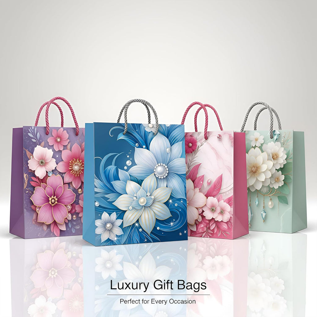 Premium Floral Gift Bags, 12-Pack Assorted Sizes, Matte Finish, Durable Handles