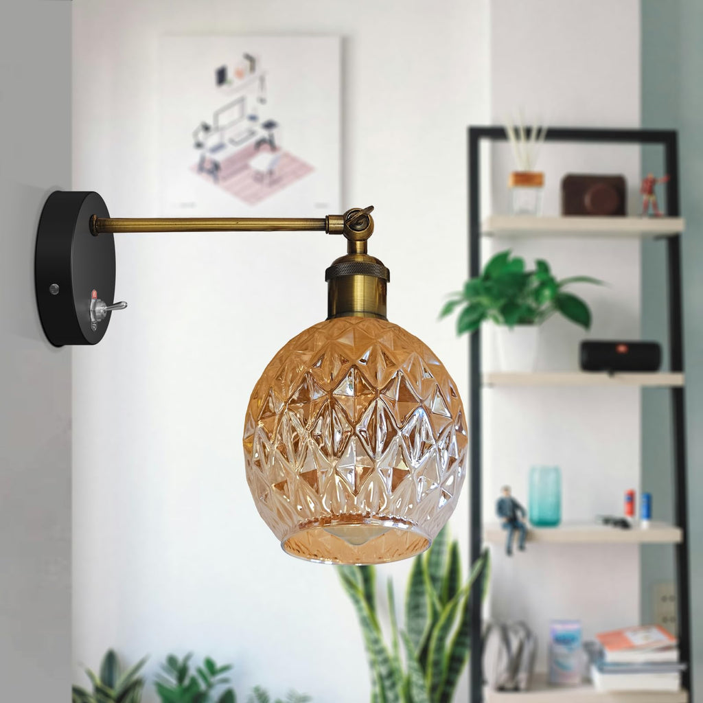 E27 Glass Wall Light With Switch ~6193