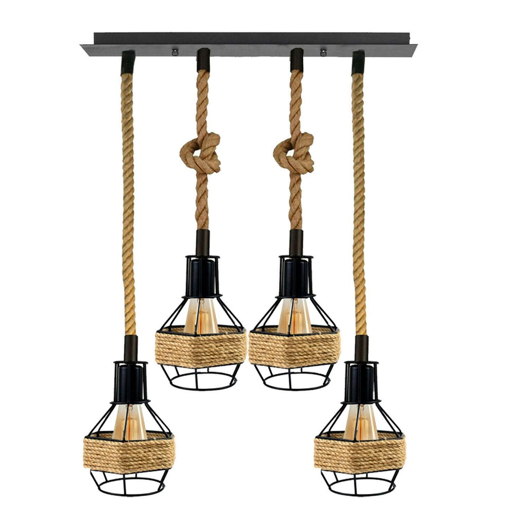 Retro Industrial Metal Hemp Rope Ceiling Pendant Light Fixture for Kitchen Dining