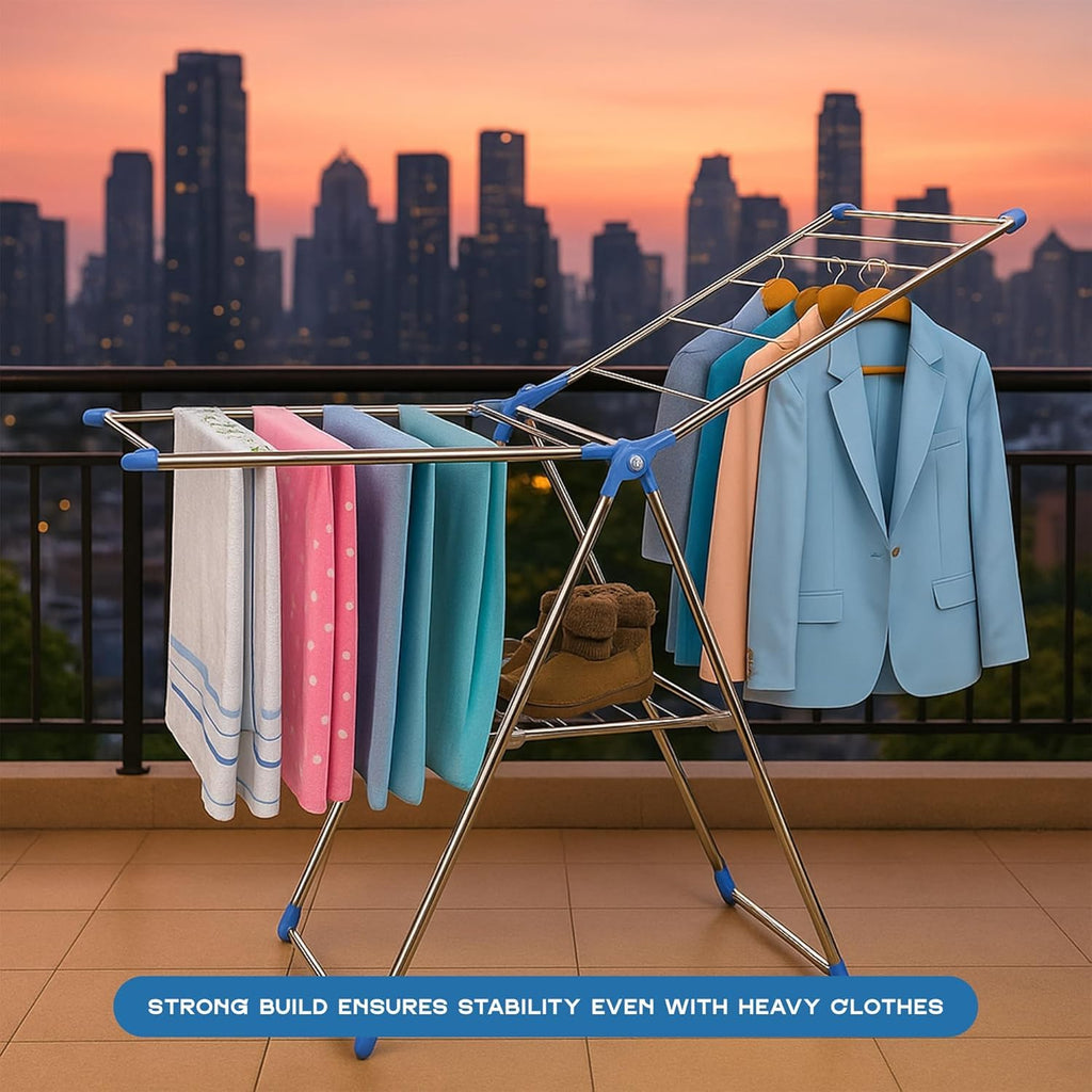 Foldable Compact Multi-Tier Stainless Steel Clothes Drying Rack for Laundry