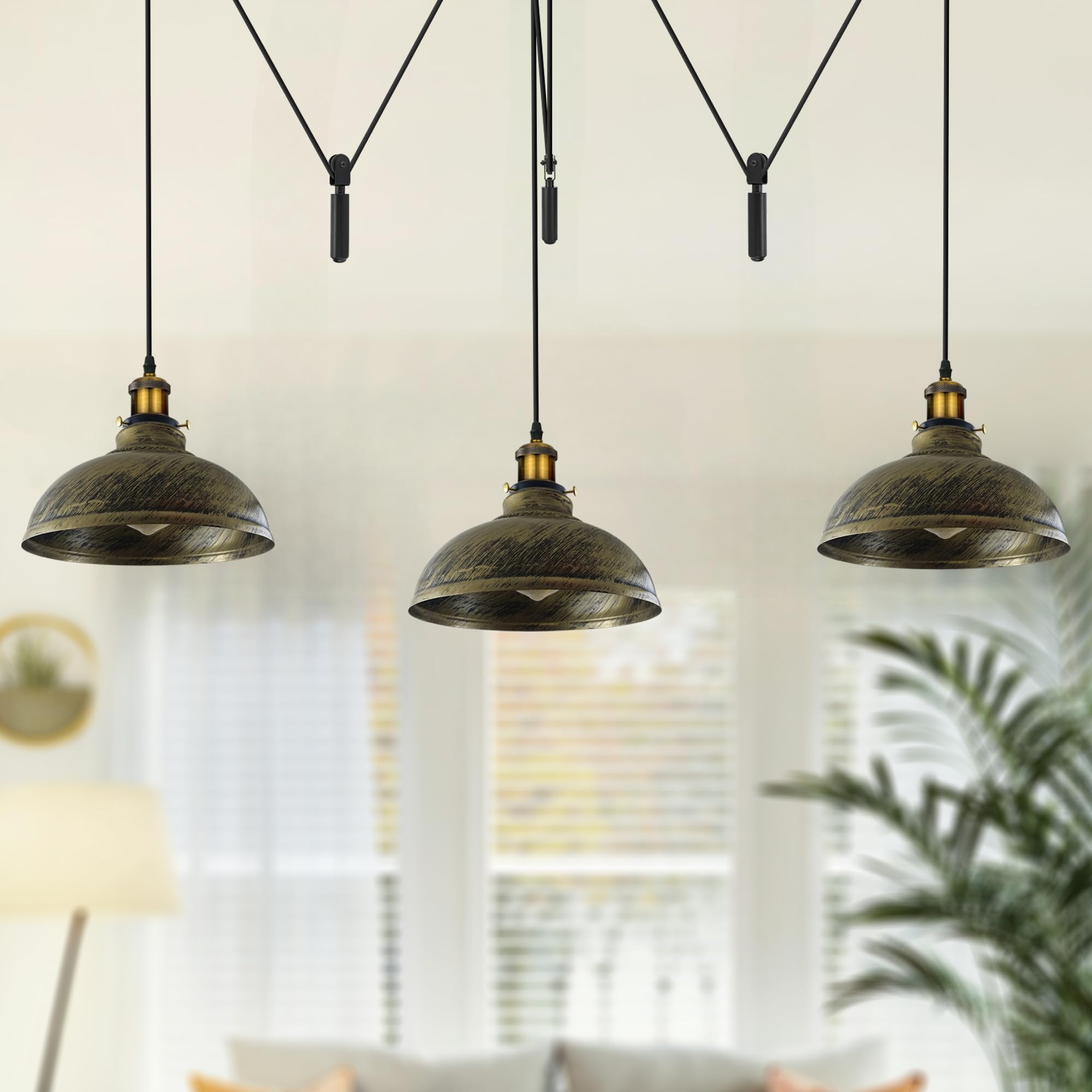 Industrial 3-Light Adjustable Pendant: Vintage Metal Ceiling Lamp for Home Decor