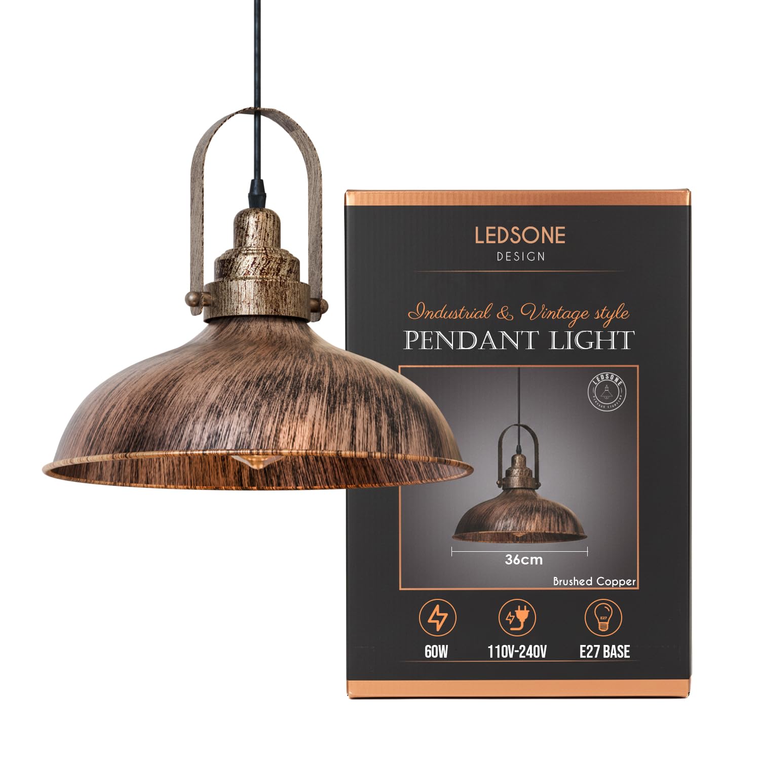 Chic Brushed Copper Metal Vintage Ceiling Pendant Light Fixture, Modern Retro Design