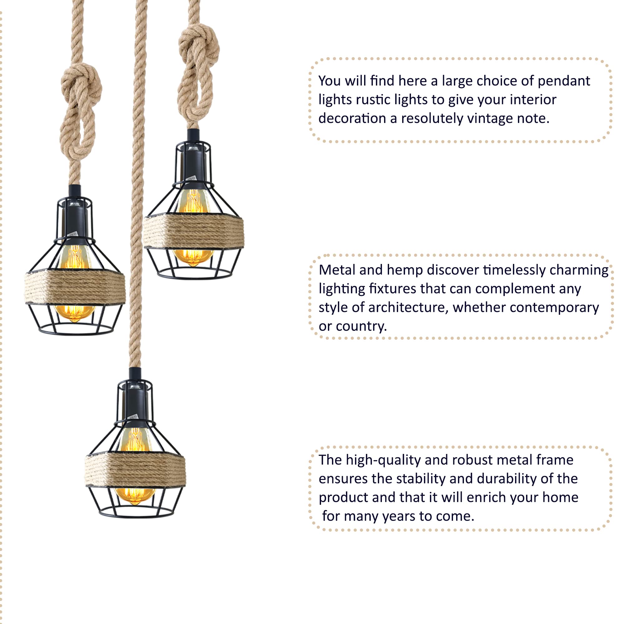 Ceiling Pendant Light Metal Hemp Rope Style ~6203