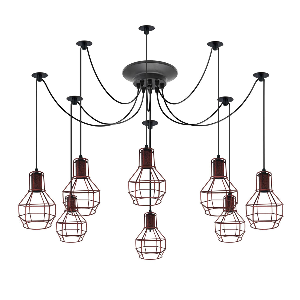 Vintage Industrial Spider Chandelier Pendant Light Kit Metal Cage E27 Ceiling Lamp