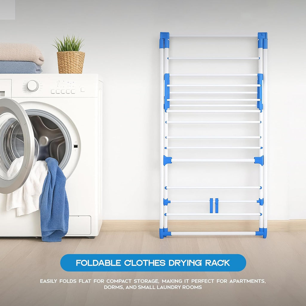 Foldable Compact Multi-Tier Stainless Steel Clothes Drying Rack for Laundry
