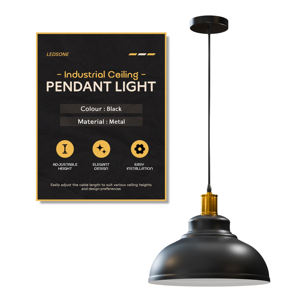 Industrial Metal Dome Pendant Light Fixture, E27 Base, Adjustable Cord, 11-inch