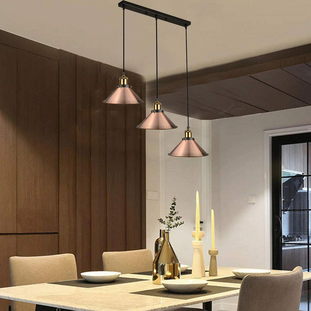 Industrial Rose Gold 3-Head Pendant Light Fixture with Adjustable Cables