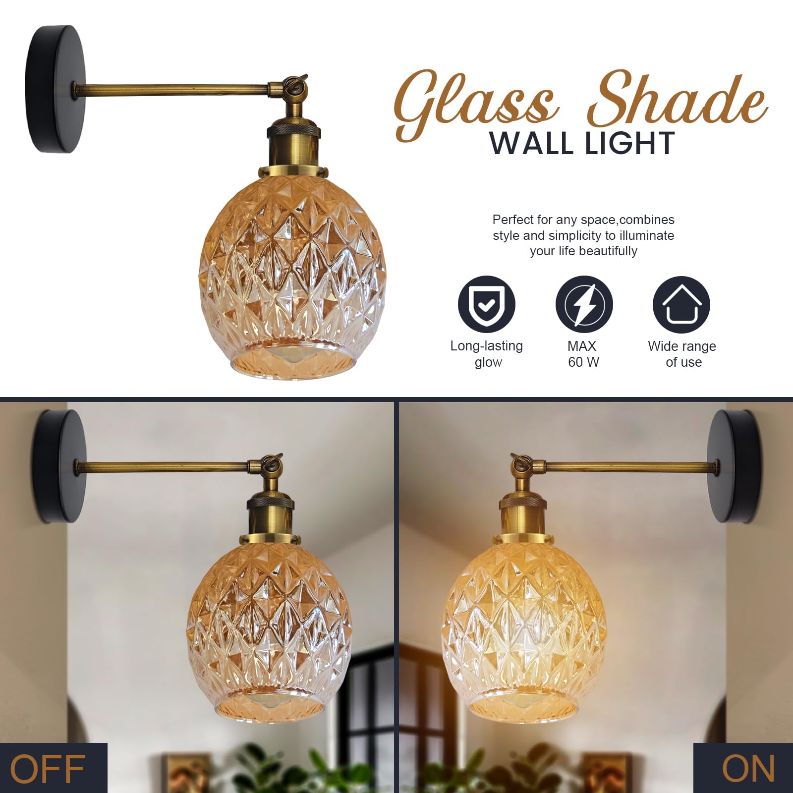 E27 Glass Wall Light With Switch ~6193