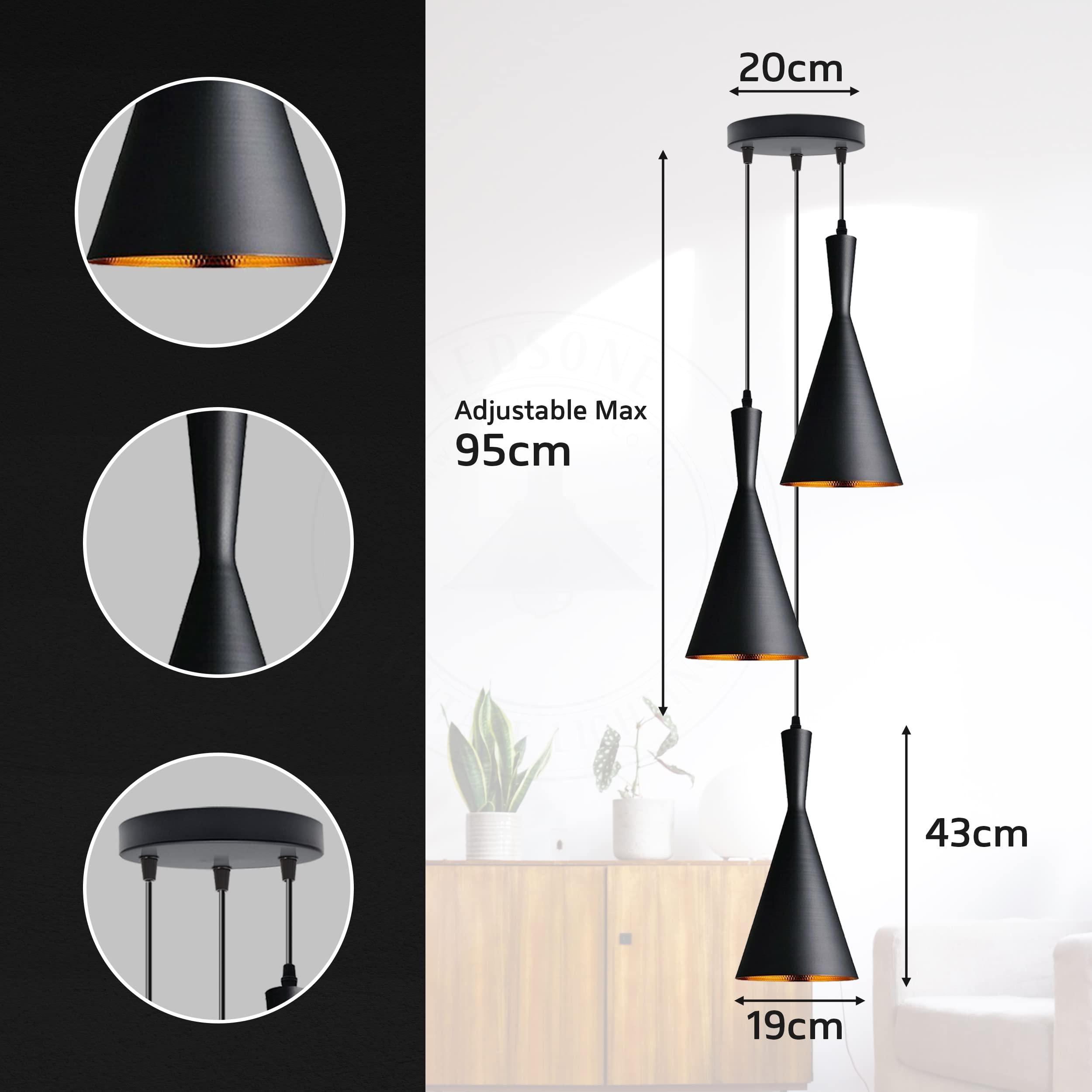 Industrial Metal 3 Head Ceiling Lamp Fixture ~6317