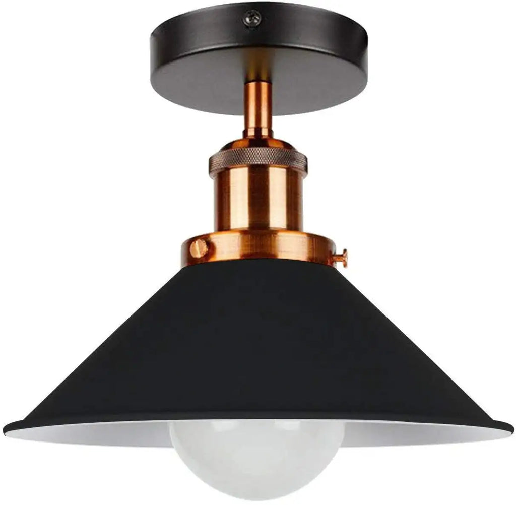 E27 Vintage Metal Semi Flush Mount Ceiling Light Fixture Cone Shade