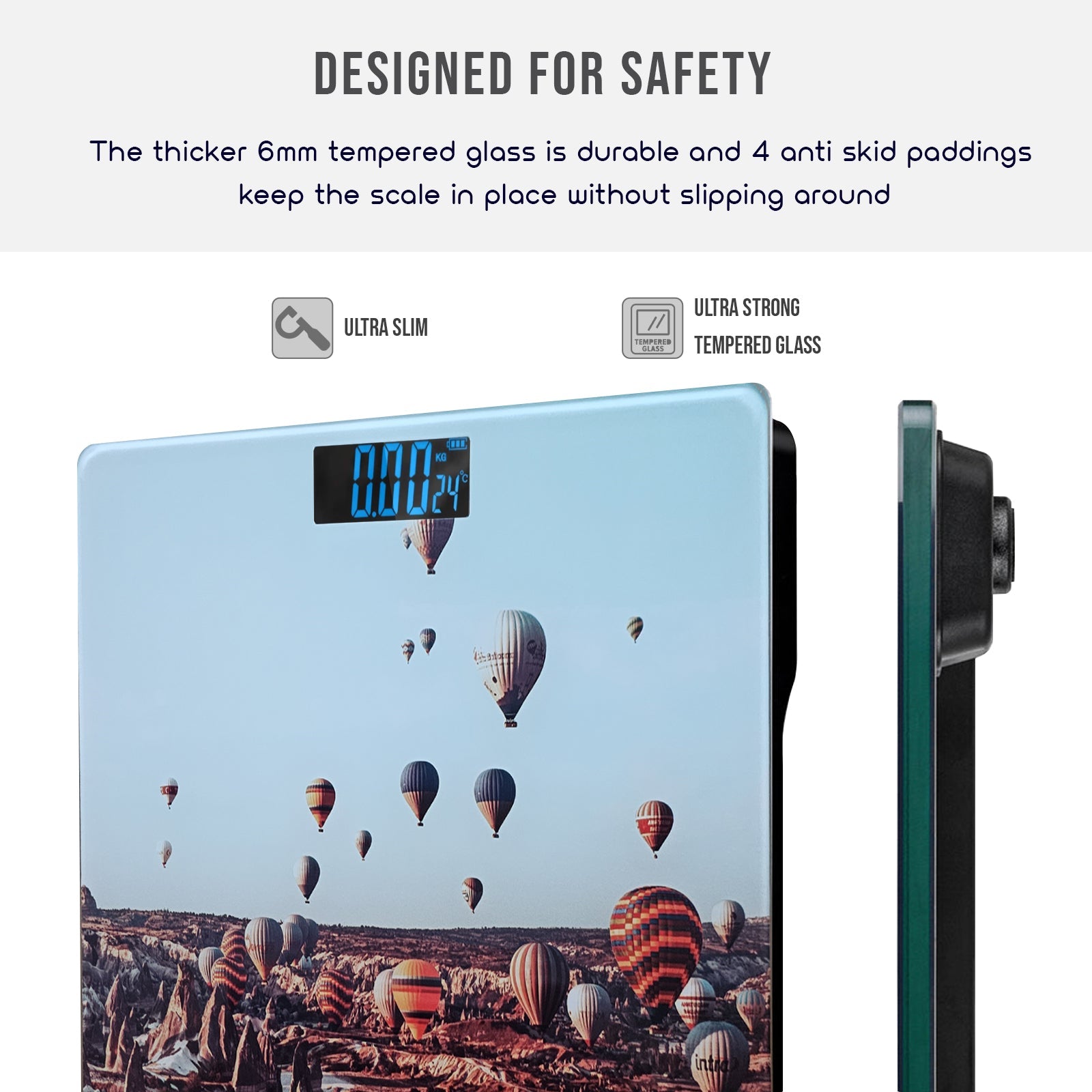 High Precision Digital Bathroom Scale, Stylish Printed Square Design, Accurate Weight