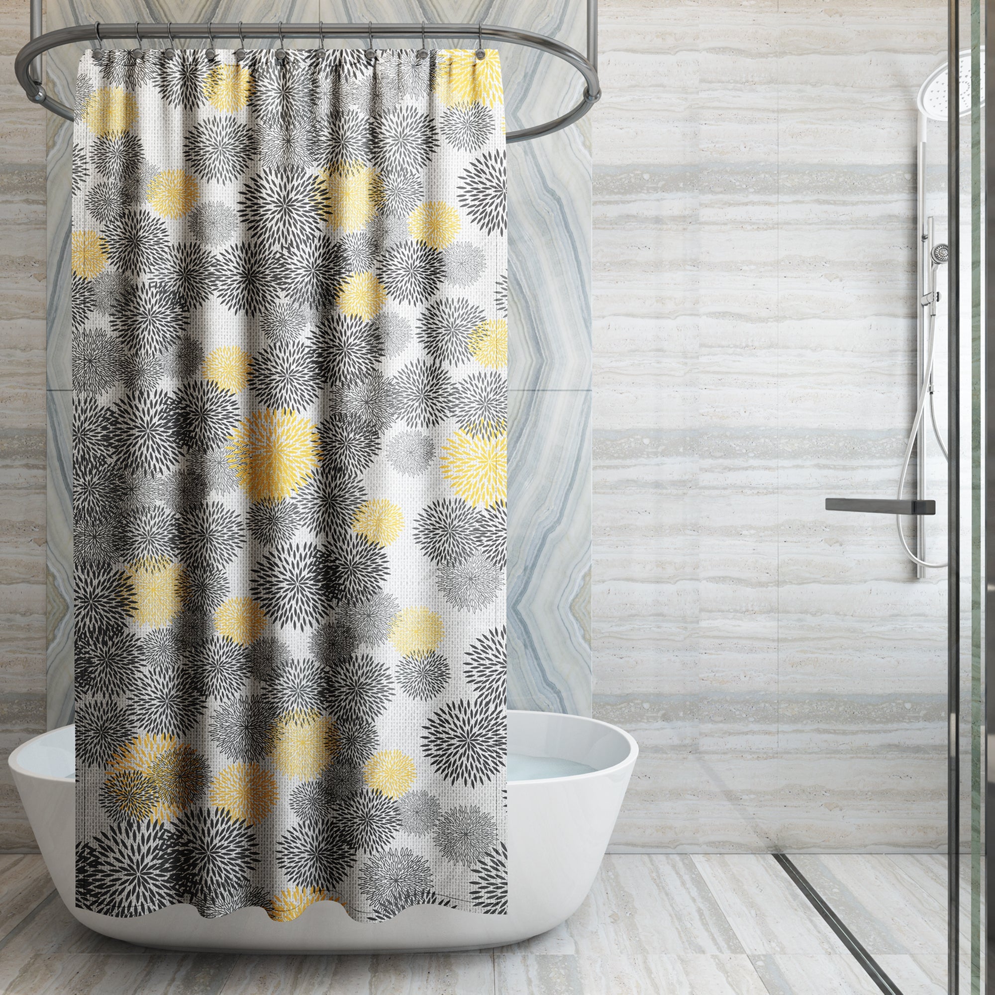 Vibrant Floral Print EVA Waterproof Shower Curtain for Bathtub Bathroom Decor