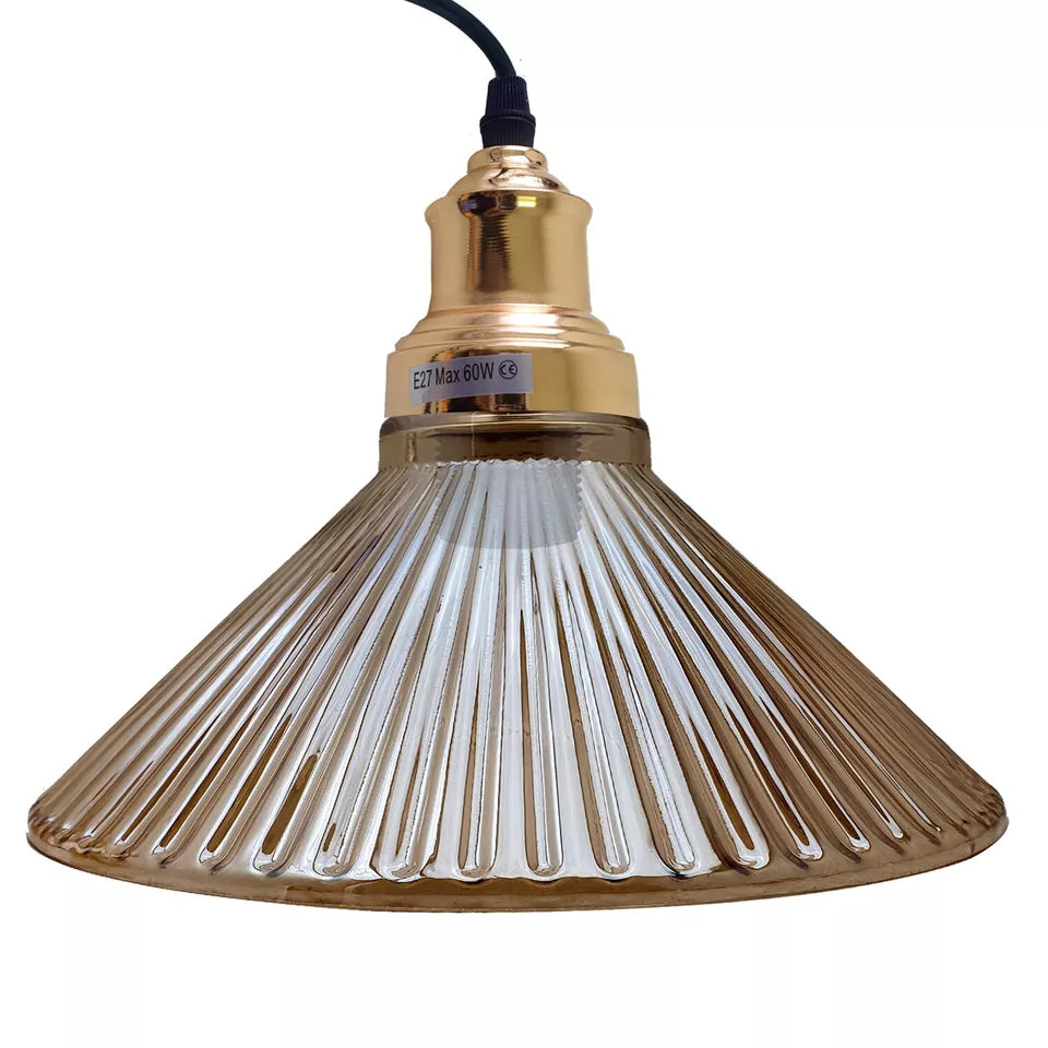 Vintage Amber Glass Adjustable Ceiling Pendant Light Fixture with E27 Base
