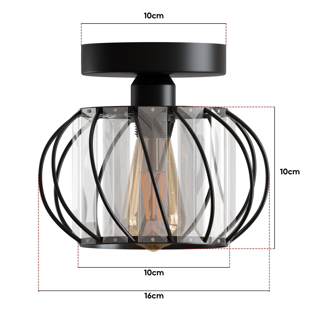 Modern Industrial Metal and Glass Crystal Flush Mount Ceiling Light Fixture