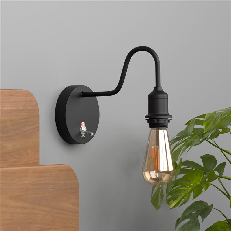 Industrial Modern Black Wall Sconce Light Fixture, Toggle Switch Ceiling Rose