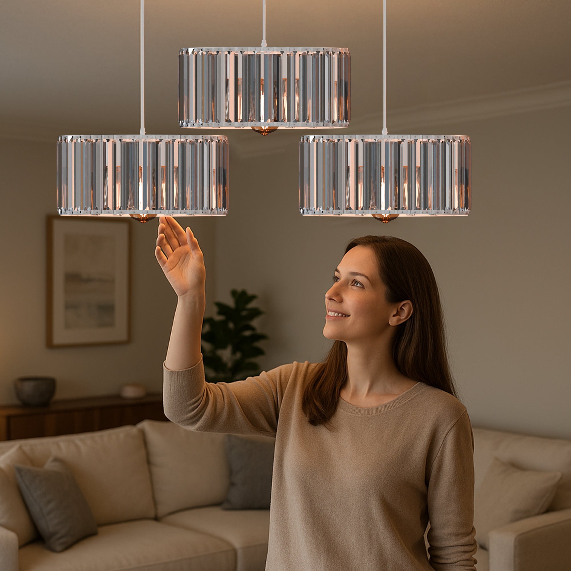 Modern Adjustable 3-Light Crystal Shade Pendant Chandelier~6125