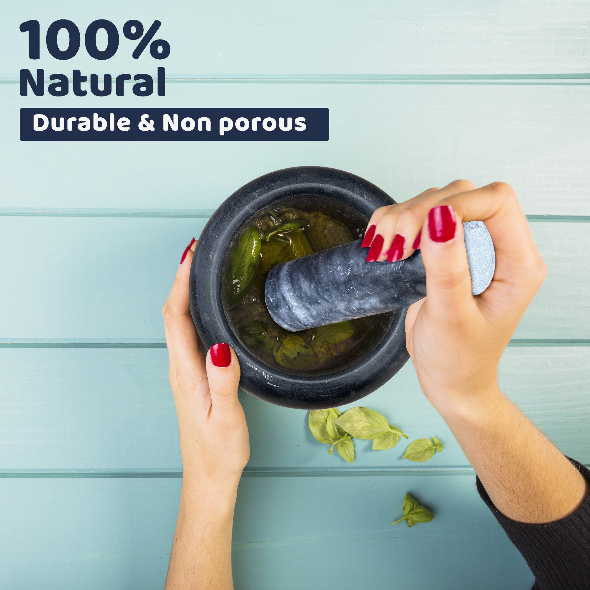 Premium Polished Marble Pestle and Mortar Set, Herb Crusher, Spice Grinder, Guacamole Bowl