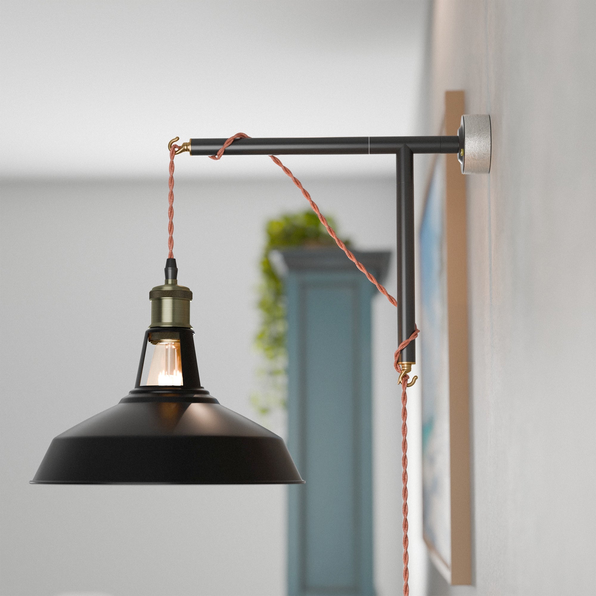 Industrial Black Metal Barn Shade Plug-in Wall Light Kit